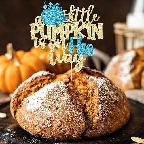 1Pc Little Pumpkin is on His Way Cake Topper Blue Glitter Boy Pumpkin Baby Shower Cake Topper Decorations for Autumn Little Pumpkin Themed Baby Shower Kids Boys Birthday Party Supplies - Image 4