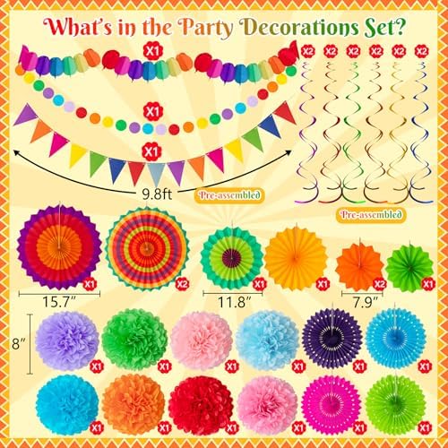 35PCS Fiesta Paper Fan Party Decorations Set - Image 3