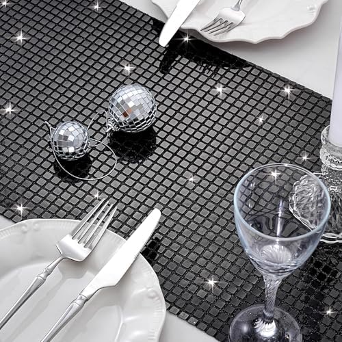 Glitter Disco Party Black Table Runner 10 Packs 13 x 72 Inches Long - Image 2