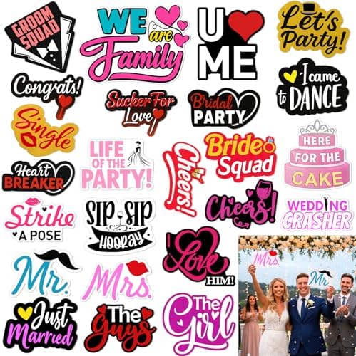 Beeveer 24 Pcs Wedding Photo Booth Props Photobooth Signs by Beeveer