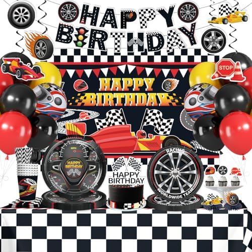 218Pcs Cars Birthday Decorations Tableware Set, 25 Serves by Yingoto