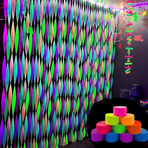 888 Feet Neon Glow Streamer Decorations - UV Reactive Fluorescent Neon Paper Streamers for Glow in The Dark Parties - Image 5