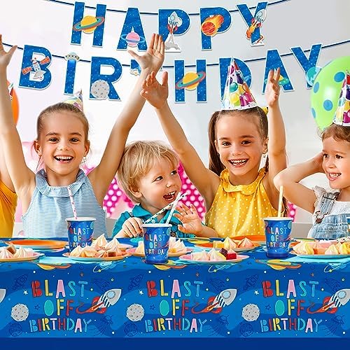 Outer Space Party Supplies - Solar System Planet-Themed Disposable Paper Plates, Napkins, Cups, Tablecloth, and Banner: Ideal Galaxy Space Birthday Decorations for Party of 25 - Image 7
