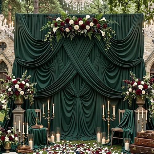 40ftx10ft Hunter Green Backdrop Curtains for Party Background, Wrinkle Free 8 Panels Silky Fabric Green Photo Backdrop Drapes Back Drop Cloth Drapery for Wedding Birthday Photography Decor by CO-AVE