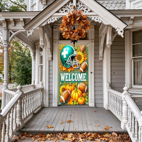 BlissYard Fall Door Cover Football Decor Pumpkin Helmet Autumn 35x71 Inch - Image 4