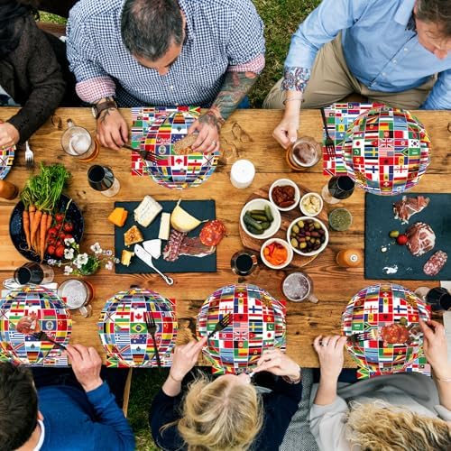 50 Guests International World Flags Party Supplies Decor Around The World Plates and Napkins Forks Travel Trip International Flags Tableware Country Paper Plates for Birthday Baby Shower Party 200PCS - Image 6