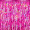 4 Packs Hot Pink Foil Fringe Curtain, Pink Glitter Metallic Tinsel Backdrop for Birthday, Wedding, Baby Shower, Bachelorette Cowgirl Princess Party Decorations Supplies by BSRESIN