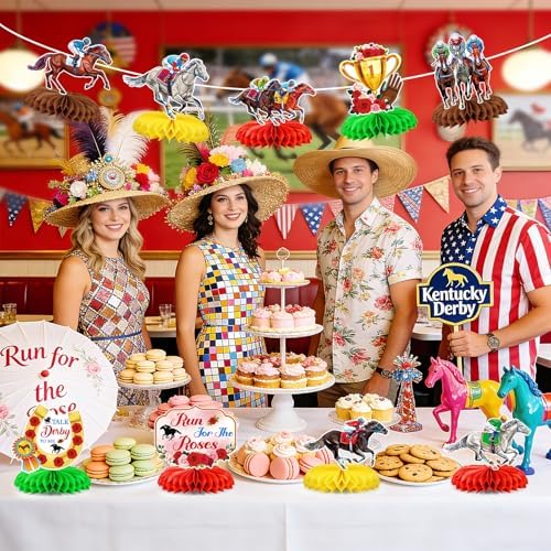 9Pcs Derby Day Party Decorations Horsing Racing Honeycomb Centerpieces for Tables Horse Racing Table Decorations for Derby Day Home Birthday Party Supplies Table Decor - Image 6