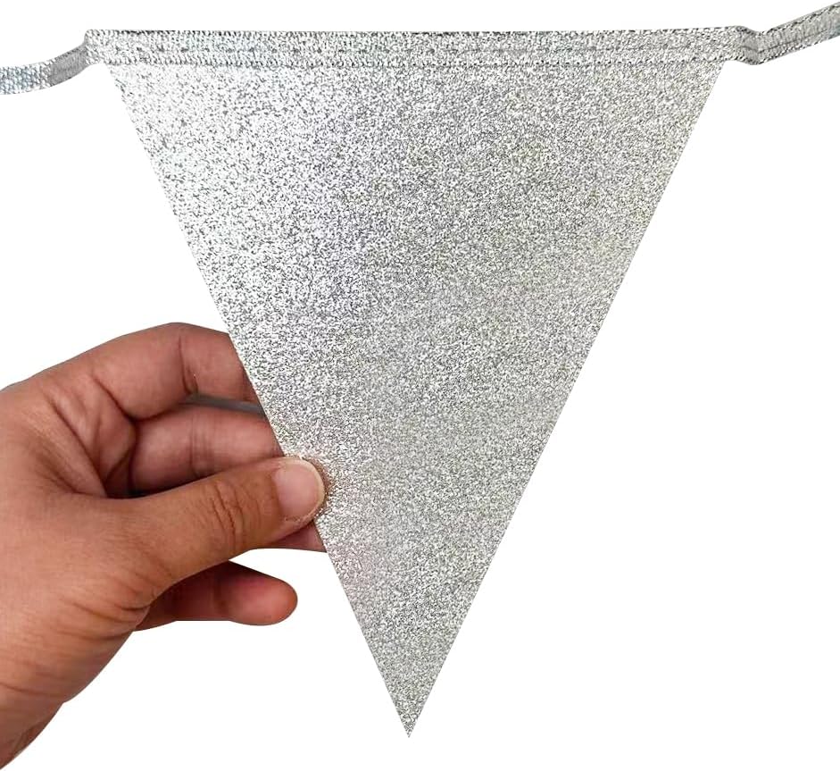 Dusty Blue Silver White Party Decorations Pennant Banner Flag Hanging Glitter Triangle Bunting for Birthday Graduation Bridal Shower Wedding Engagement Nautical Ahoy Achor Party Supplies - Image 4