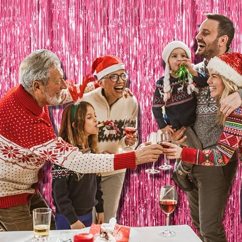 BOMSI 5 Pack Pink Tinsel Curtain Party Backdrop Foil Fringe Birthday Photo Booth Streamer Backdrop Theme Decorations - Image 4