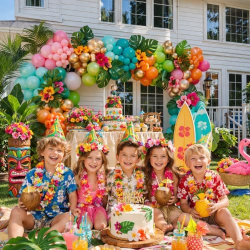 Flamingo Hawaiian Tropical Balloon Garland Arch Kit,161 Pcs Fruit Green and Hot Pink Aqua Blue Orange Gold Balloons for Hawaii Summer Beach Pool Luau Birthday Baby Shower Party Decorations - Image 4