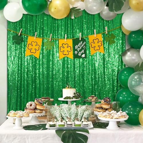 Poise3EHome Green Sequin Backdrop, 6FT x 8FT Sequin Photography Backdrop Curtain for Christmas St. Patrick's Day Party Decoration - Image 2