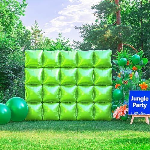 NISOCY 25PCS Metallic Neon Light Green Square Foil Balloons Wall Backdrop - Image 6