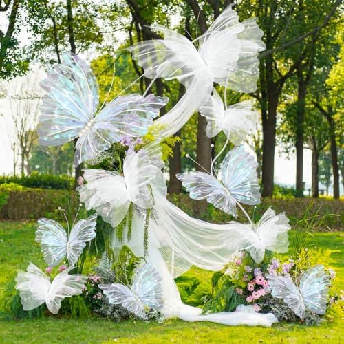 10 Pcs 24'' 20'' 12'' Large Laser White Pearl Butterfly Decoration 3 Sizes by Leinuosen