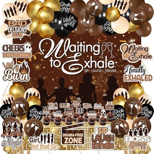 Waiting to Exhale Party Decorations for Women - Girls Night Decorations Kit with Women Empowerment Photo Props & Gold Sequin Tablecloth, Prefect for Vision Board Parties Ladies Night or Pajama Parties by Unknown