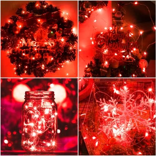 SmilingTown 15 Packs 20 Led Red Fairy Lights Battery Operated 6.6ft Silver String Lights Waterproof Firefly Starry Light for Bedroom Dorm DIY Table Centerpieces Halloween Christmas Party Decor - Image 3