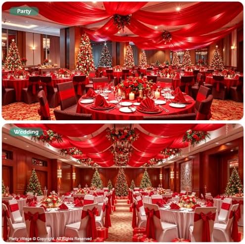 10 Panels 5ft(W) x 20ft(L) Red Ceiling Drapes for Christmas Parties - Image 6