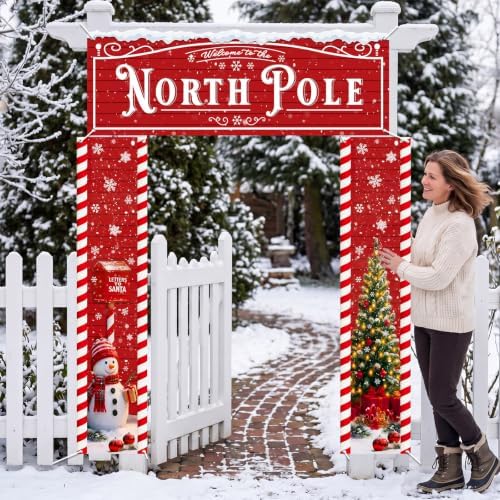 Peryiter 3 Pcs Christmas Door Decorations North Pole Porch Banner - Image 5