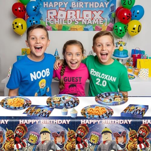 Roblo-x Party Supplies 41pck include 20 plates, 20 napkins 1Tablecloth for the birthday Robot party decoration - Image 7