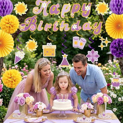 Purple Sun Princess Birthday Party Decor Banner Swirls Sun 17PCS - Image 5