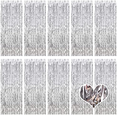 10 Pack Silver Backdrop Curtain 3.2ft x 8.2ft Metallic Tinsel Foil Fringe Curtains Photo Booth Background for Birthday Party Decoration Baby Shower Engagement Wedding Christmas Decoration (Silver) by Ohiyoo