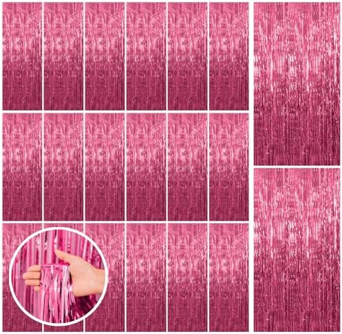20 Pack Pink Backdrop Decorations - Tinsel Curtain Party Backdrop Foil Fringe Birthday Photo Booth Streamer Backdrop Pink Theme Bachelorette Graduation Decorations by BOMSI