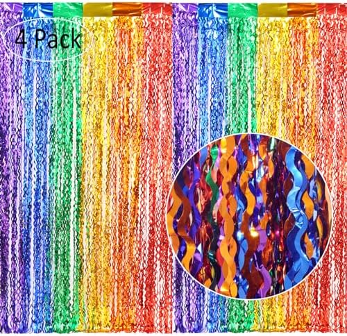 4 Pack Wavy Rainbow Foil Fringe Curtains - Colorful Party Decorations 3.3x6.6ft Tinsel Metallic Streamers Holiday Photo Booth Props Backdrop for Birthday Wedding Engagement - Image 3