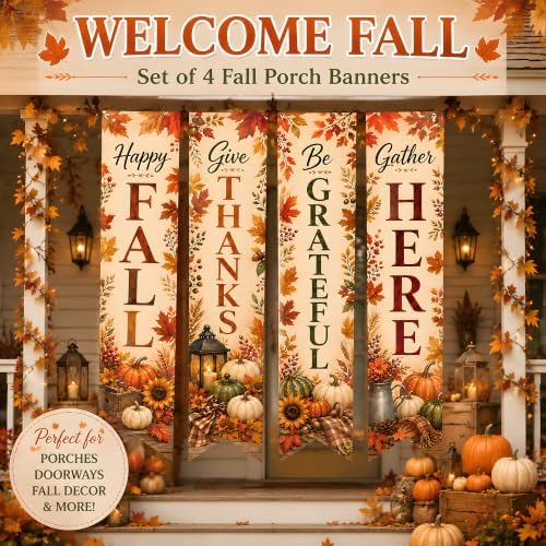 Thanksgiving Decorations - 4 PCS Vertical Fall Harvest Hanging Banners - Image 5