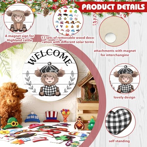 Vicenpal 35 Pcs Fall Interchangeable Highland Cow Welcome Sign, White - Image 4
