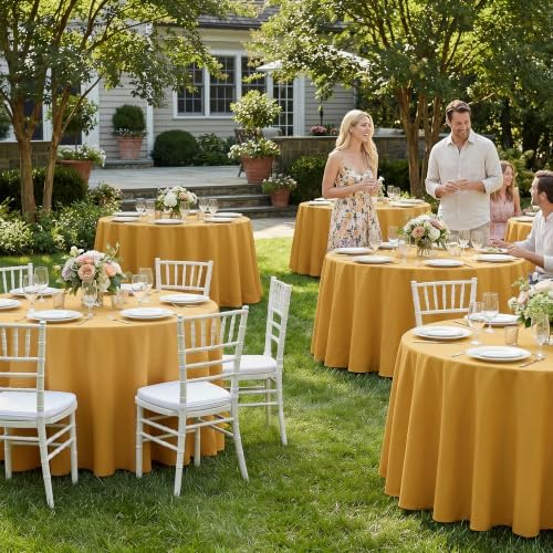 Fitable 6 Pack Gold Round Tablecloths - 70 Inches in Diameter - Image 2