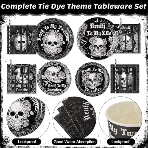 450 Pcs Death to My 20s Tableware Set, Serve 50, Black and White - Image 3