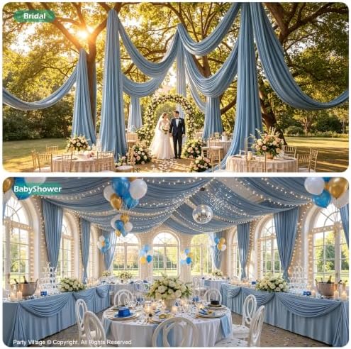 2 Panels 5ft(W) x 20ft(L) Dusty Blue Ceiling Drapes for Wedding Parties - Image 5