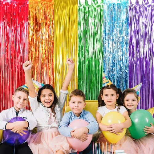GOER 6.5 ft x 8.2 ft Metallic Tinsel Foil Fringe Curtains,Pack of 2 Party Streamer Backdrop for Birthday,Graduation Decorations and New Year Eve (Rainbow Colors) - Image 6