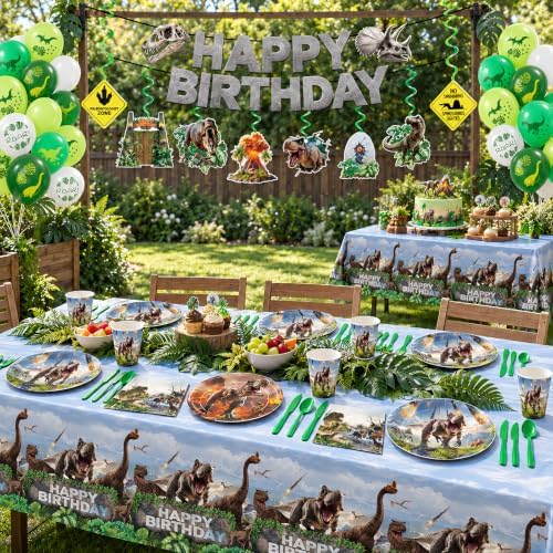 207pcs Dinosaur Party Decorations Plates Napkins Dino Birthday Supplies - Image 6
