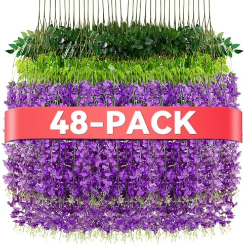 Alotiki Purple Wisteria Hanging Flowers, 48 Pack Fake Hanging Flowers by CreateABetterLife