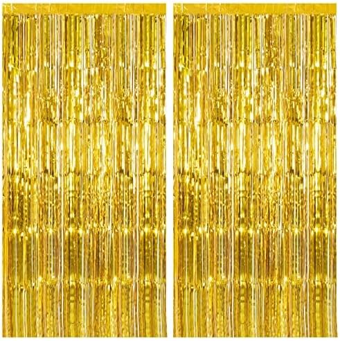 2 Pack Gold Fringe Curtain Backdrop Tinsel Streamers Birthday Party Decorations Christmas Photo Booth Backdrop Halloween New Year Graduation Baby Shower Theme Party Decorations by BOMSI