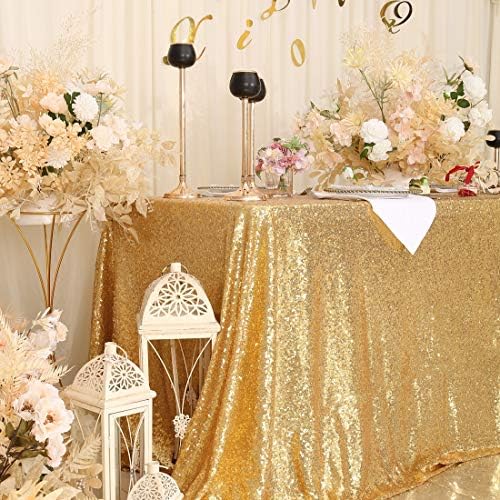 Eternal Beauty Gold 50x80 Inch New Years Eve Sequin Tablecloth - Image 6