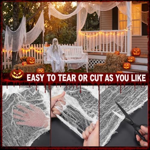 Cyantor 5Pcs Halloween Creepy Cloth White 30×72inch, Creepy Fabric Halloween for Haunted House Supplies, Party Outdoor, Indoor - Image 2