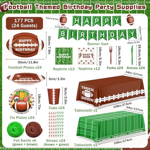 177PCS Football Birthday Party Decoration,Football Tableware Party Supplies - Image 2