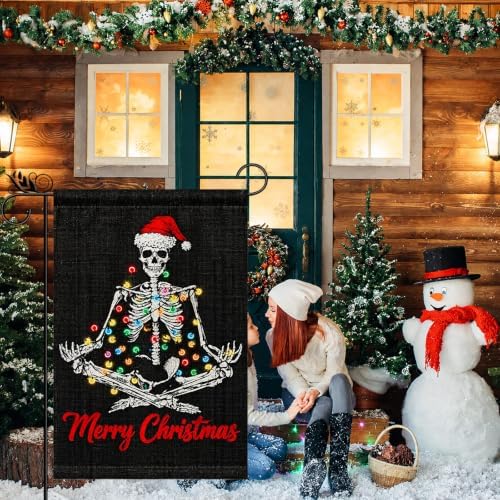 Merry Christmas Garden Flag Gothic Santa Hat Skeleton Outdoor Yard Decor - Image 5