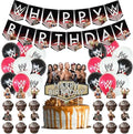 Wrestling Birthday Decorations, Wrestling Party Supply include Happy Birthday Banner, Cake Topper, Cupcake Toppers, Balloons for Kids Adults Party Decorations (Black) by Unknown