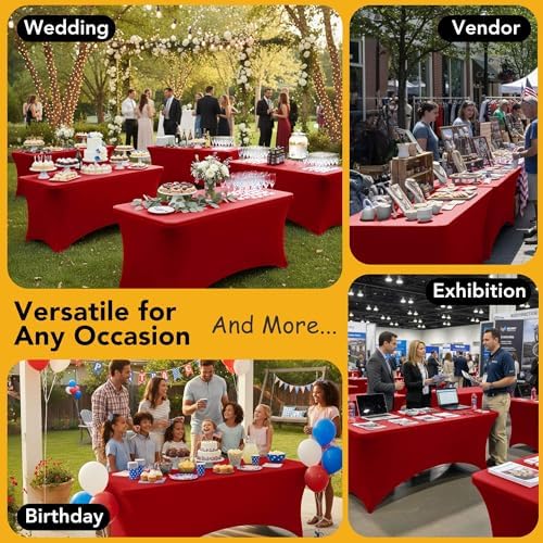6-Pack Premium Red Spandex Tablecloths for 8ft Rectangle Tables - Image 5