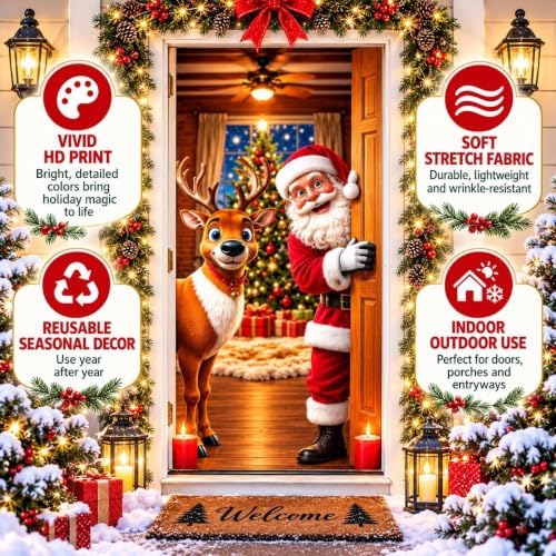 Christmas Door Cover Decorations Banner for Front Door Reindeer and Santa - Image 4
