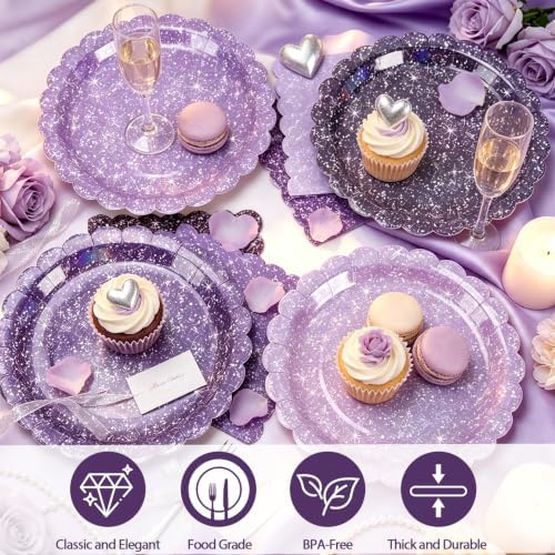 Iridescent Purple Plates and Napkins Set for Birthday Wedding,40 Guests - Image 4