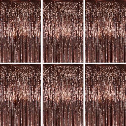 Voircoloria Brown Foil Fringe Backdrop Curtains, 3.3x6.6ft, 6pcs by Voircoloria