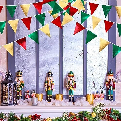 Christmas Party Decorations Triangle Pennant Banner Flag Red Green Gold Metallic Fabric Bunting Garland for Xmas Holiday Wedding Bridal Shower Birthday Bachelorette Graduation New Year Party Supplies - Image 4