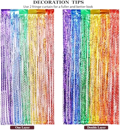 4 Pack Wavy Rainbow Foil Fringe Curtains - Colorful Party Decorations 3.3x6.6ft Tinsel Metallic Streamers Holiday Photo Booth Props Backdrop for Birthday Wedding Engagement - Image 5
