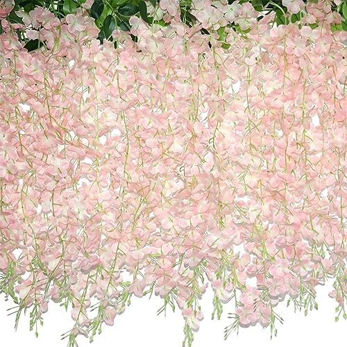 ZINHO 60 Branches Wisteria Hanging Flowers, Artificial Pink Wisteria Flowers Garland for Wedding Arch Ceremony Party Garden Home Backdrop Decor by ZINHO