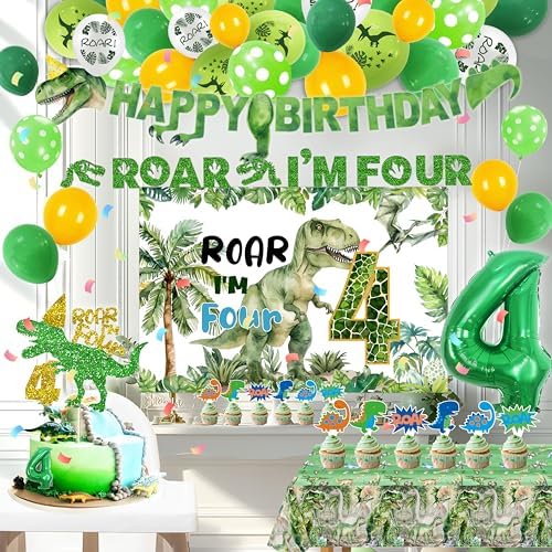Dinosaur 4th Birthday Party Decorations Boy,Roar Im 4 Dinosaur Party Decorations,Boys 4th Birthday Party Decorations. - Image 4
