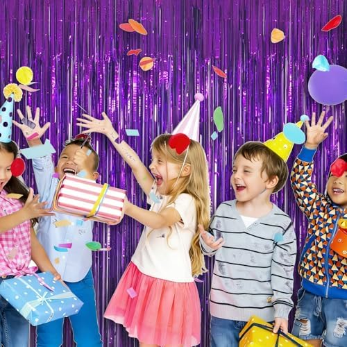 5 Pack 3.28ft x 6.56ft Purple Metallic Tinsel Foil Fringe Curtains, Photo Booth Backdrop Party Decorations for Birthday Wedding Baby Shower Graduation Bachelorette New Years - Image 6